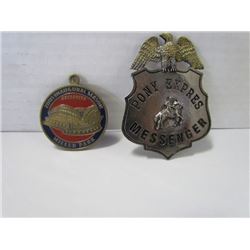 Pony Express messenger pin (repro) & Miller Park Stadium Reopening After collapse 2001