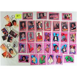 assorted 1984 Michael Jackson cards & 3 photo keychains