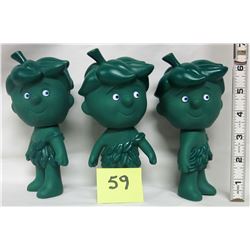 3- 1970's Jolly Green Giant "Little Green Sprout" dolls "baby sprout" 6 inches