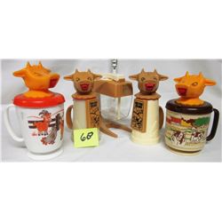 Vintage 1970's - 1980's whirley ind. 4 creamers & sugar dispenser