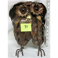 Vintage ornate folk art metal and brass owl