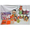 Image 1 : Flinstone lot - 1993 Rub and color set. Assorted plush dolls. Coffee cup & baby bottle.