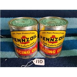 Pair of Pennzoil racing oil tins- full
