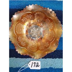 Carnival Glass Bowl 8" Peacock and Grape