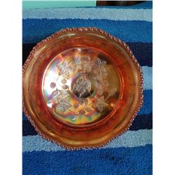 Carnival Glass Footed Bowl 8.25" Butterfly * 1 Leg Complete Break -Repaired