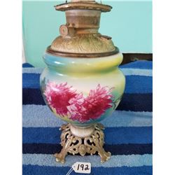Beautiful Large Hand Painted Oil Lamp USA