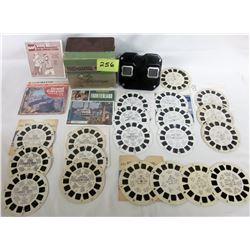 Vintage sawyers Bakelite Steroscope viewer / original box & lid. Assorted vintage reels.