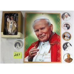 2015 Polish Pope Paul 2 Calendar. American greetings ornament. Assorted photo buttons.