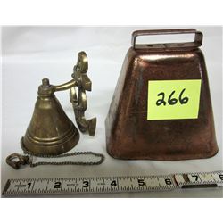 2 Bells Cow Bell & brass ship bell/anchor bracket