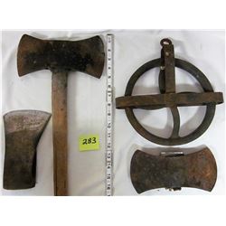 3 Axe heads & well pulley