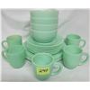 Image 1 : 23 piece Jadite green dish set. 14 plates, 4 bowls, 5 mugs.