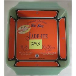 NEW Anchor Hocking Fire King 2000 Jade-ite green 8" X 8" 2 quart casserole, stickers.