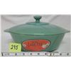Image 1 : NEW Anchor Hocking Fire King 2000 Jade-ite green 2 quart casserole, lid, stickers.