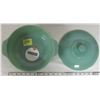 Image 2 : NEW Anchor Hocking Fire King 2000 Jade-ite green 2 quart casserole, lid, stickers.