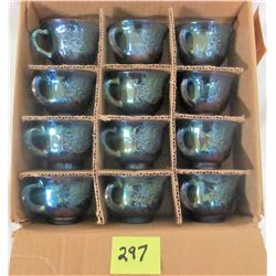 Set of 12 iridescent blue harvest grape punch bowl cups