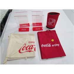 Lot of 4 Menu Stands,4 Aprons,1 Koozey