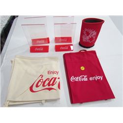 Lot of 4 Menu Stands,4 Aprons,1 Koozey