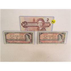 Canadian 2 Dollar Bills- 1986,1954 x 2