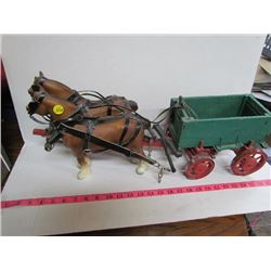 Horse And Wagon-Hand Cut Harness and Handmade Wagon