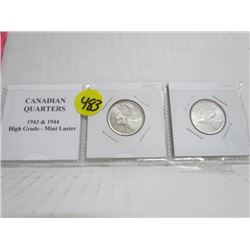1943 and 1944  Canadian Quarters High Grade MINT LUSTER