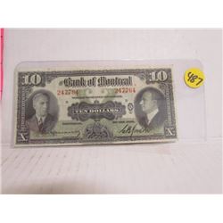 1938 Bank Of Montreal $10 Bill Serial# 247764