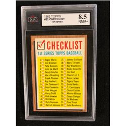 1962 TOPPS #22 CHECKLIST 1ST SERIES (8.5 NMM +) KSA