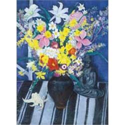 Géza Vörös (1897-1957): Spring-flowers with Buddha sculpture, 1933