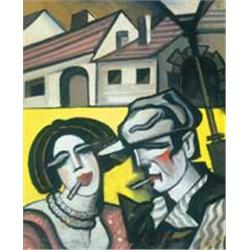 Hugó Scheiber (1873-1950): Couple smoking cigarette 