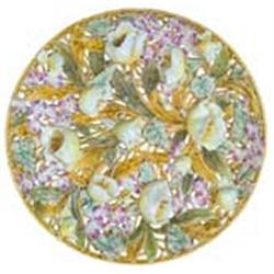 Ornamental plate with plastic flowers from the "Mályva" series, Zsolnay, 1892