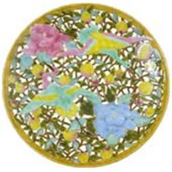 Ornamental plate with reticulated flower decor, Zsolnay, between 1877-1889 Form number: 2634, Diamet