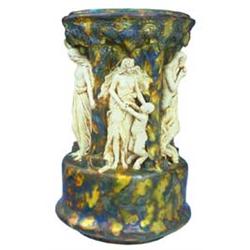 Vase with satyrs and bacchantes, Zsolnay, around 1905, Designed by Lajos Mack