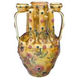 Vase with plastic decorative elements and historic décor, Zsolnay, around 1883 