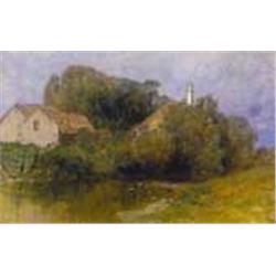 Géza Mészöly (1844-1887): Houses on the streambank