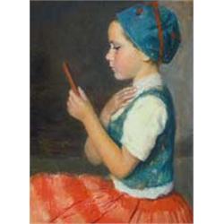 Oszkár Glatz (1872-1958): Small girl with mirror, 1942