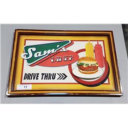 SAM'S DRIVE THRU DINER WOOD SIGN