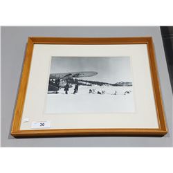 BLACK/WHITE FRAMED AIRPLANE/DOG SLED PRINT