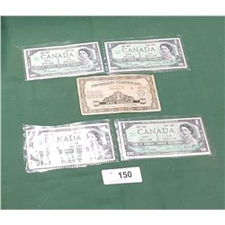 4 1967 $1 BILLS & 1936 $1 PROPERTY CERTIFICATE