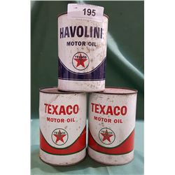 3 FULL VINTAGE TEXACO OIL CANS