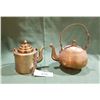 Image 1 : 2 SMALL ASIAN MOTIF FLOWERED BRASS TEA POTS