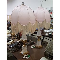 PAIR OF ORNATE CRYSTAL & BRASS TABLE LAMPS