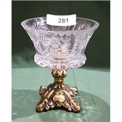 PINWHEEL CRYSTAL BOWL ON ORNATE BRASS PEDESTAL