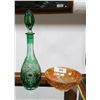 Image 1 : CUT TO CLEAR CRYSTAL DECANTER & CARNIVAL GLASS BOWL