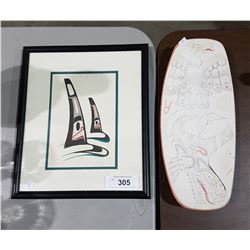 SIGNED DANNY DENNIS PRINT & NATIVE PAINTED DISH