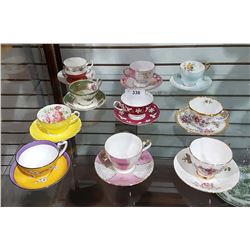 LOT OF 10 BONE CHINA TEACUPS/SAUCERS