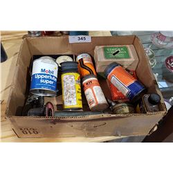 BOX MISC VINTAGE TIRE PATCH KITS, SMALL TINS ETC