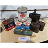 Image 1 : 8 PCS VINTAGE ANTI-FREEZE TINS, LOCK-EASE TIN, HAND OILER ETC
