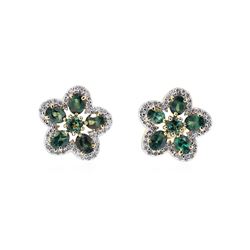 2.55 ctw Alexandrite and Diamond Earrings - 14KT Yellow Gold