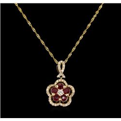 0.82 ctw Ruby and Diamond Pendant With Chain - 14KT Yellow Gold