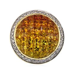 7.31 ctw Multi-colored Sapphire and Diamond Pendant - 14KT Yellow Gold