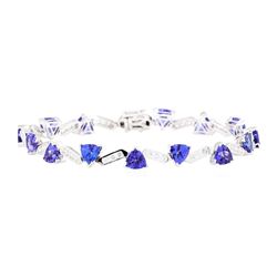 12.96 ctw Tanzanite And Diamond Bracelet - 14KT White Gold